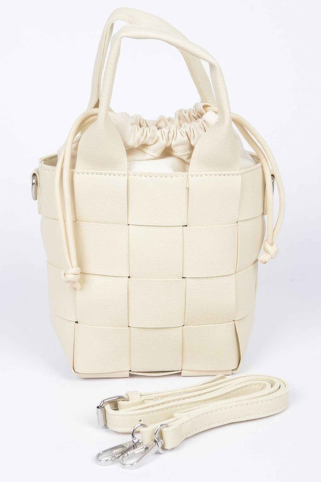 Faux Leather Braided Handle Bag W/canvas Pouch