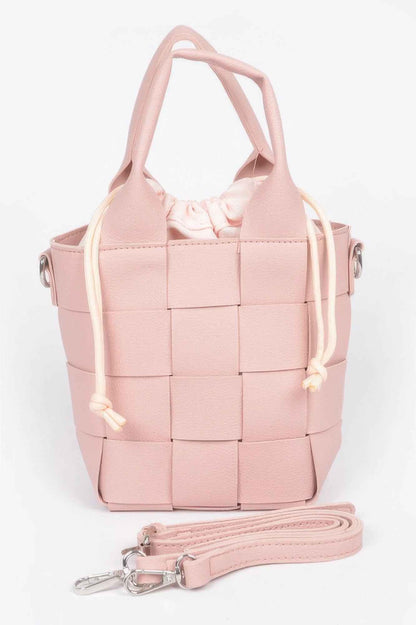 Faux Leather Braided Handle Bag W/canvas Pouch