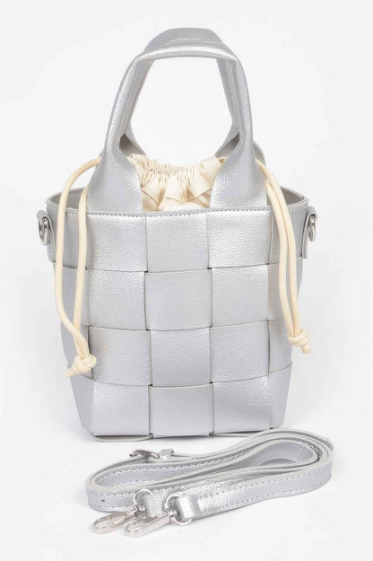 Faux Leather Braided Handle Bag W/canvas Pouch