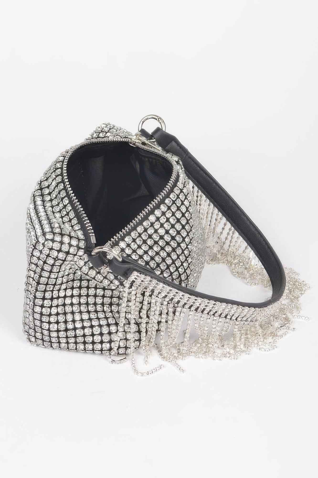 Oversized Rhinestone Fringe Strap Clutch