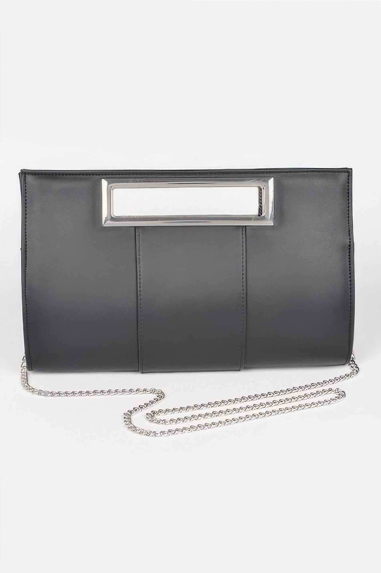 Metallic Faux Leather Handle Clutch