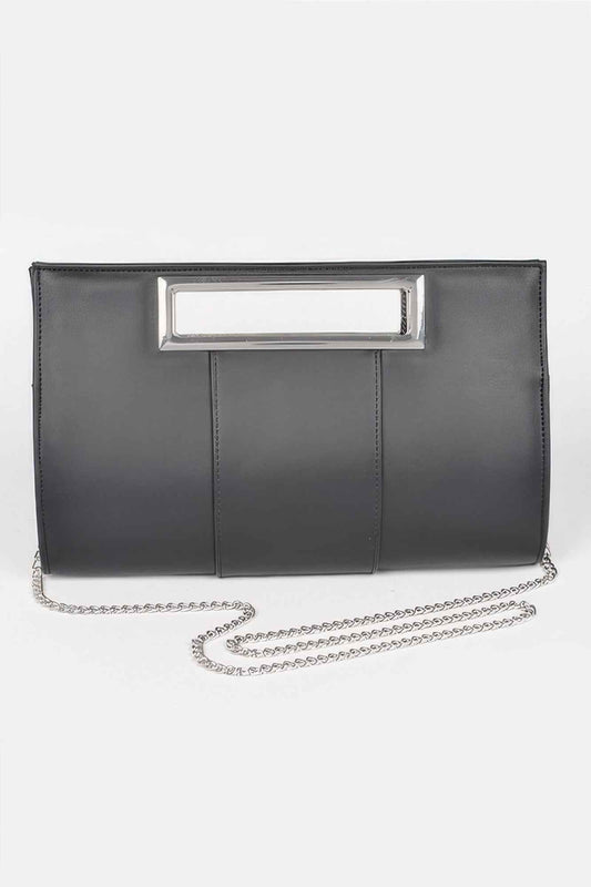 Metallic Faux Leather Handle Clutch