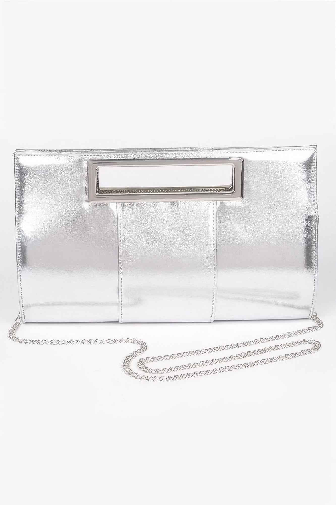 Metallic Faux Leather Handle Clutch