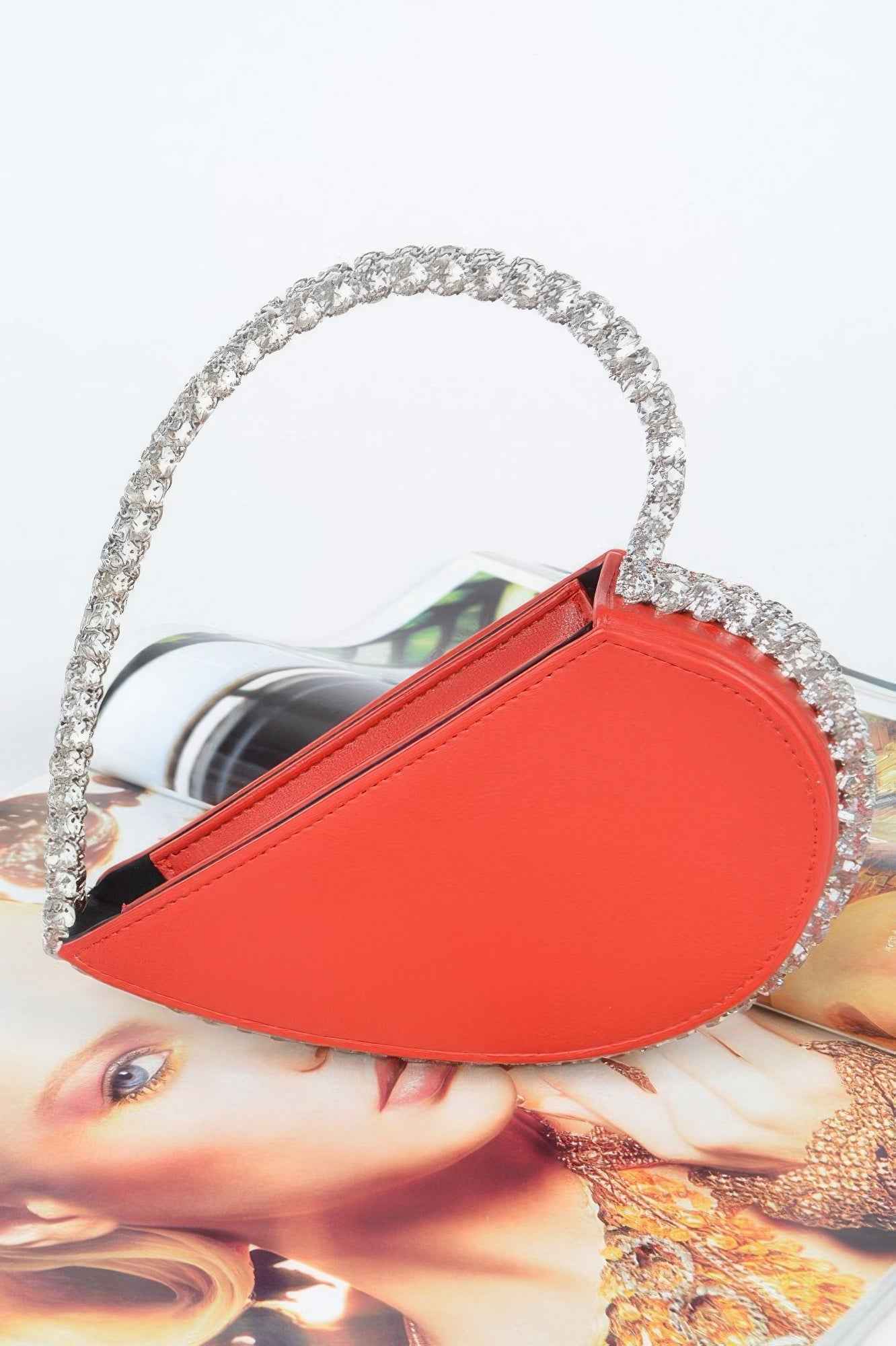 Heart Shape Stone Handle Clutch