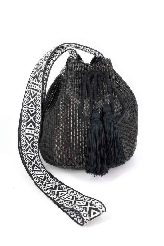 Solid Bucket Bag With Aztec Strap