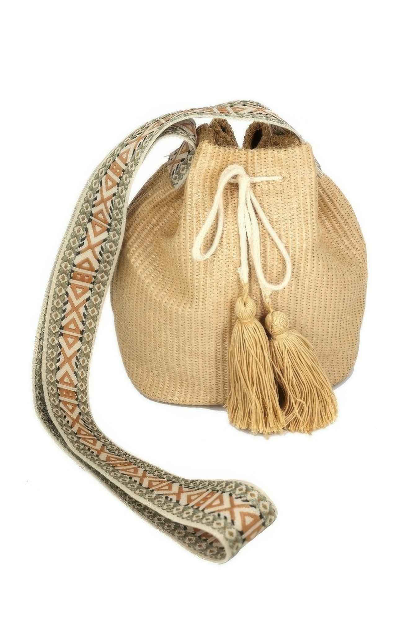 Solid Bucket Bag With Aztec Strap