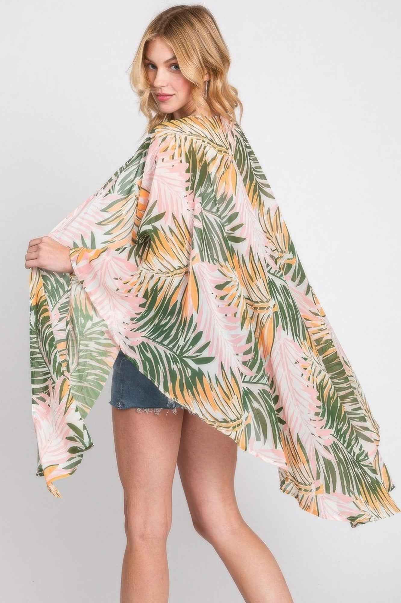Tropical Leaves Print Shawl Cover-up