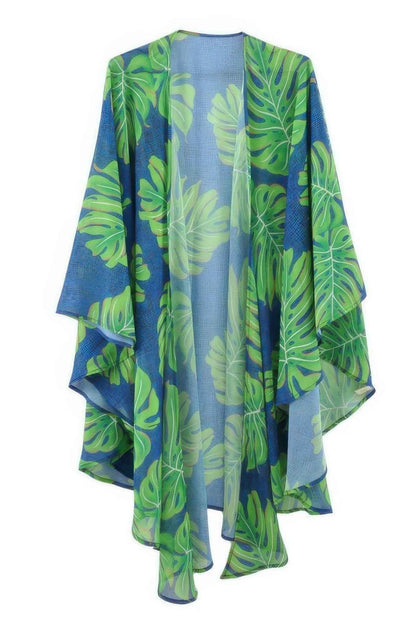 Tropical Leaves Print Shawl Cover-up