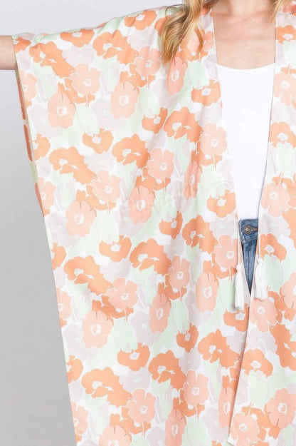 Flower Print Self-tie Drawstring Open Front Cover