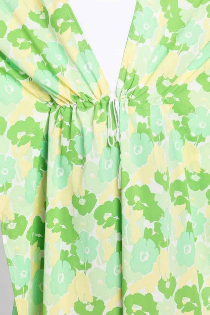 Flower Print Self-tie Drawstring Open Front Cover