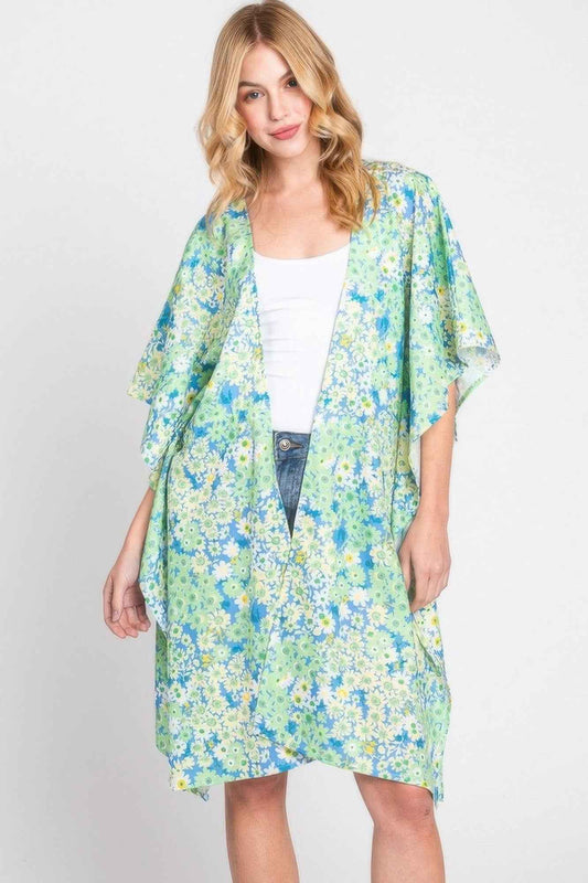 Flower Print Self-tie Drawstring Open Front Cover