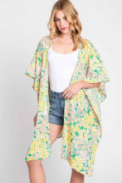 Flower Print Self-tie Drawstring Open Front Cover