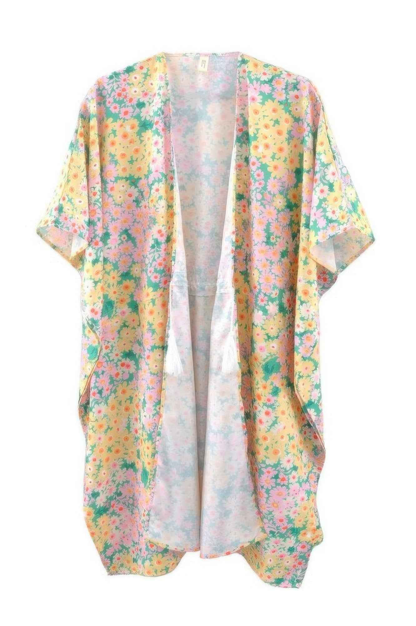 Flower Print Self-tie Drawstring Open Front Cover