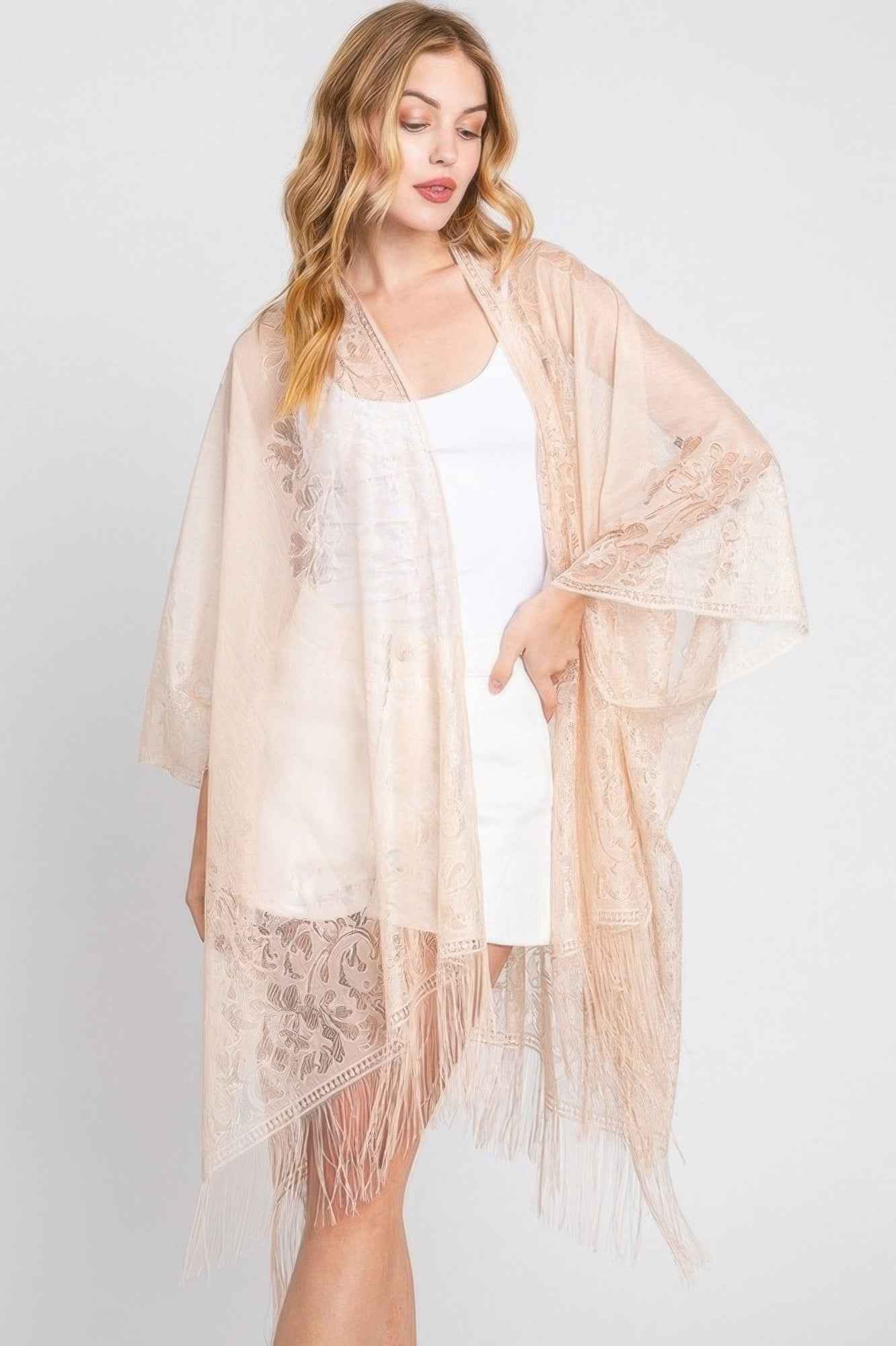 Floral Lace Kimono With Tassel