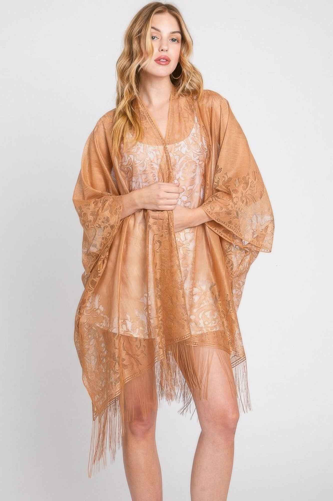 Floral Lace Kimono With Tassel