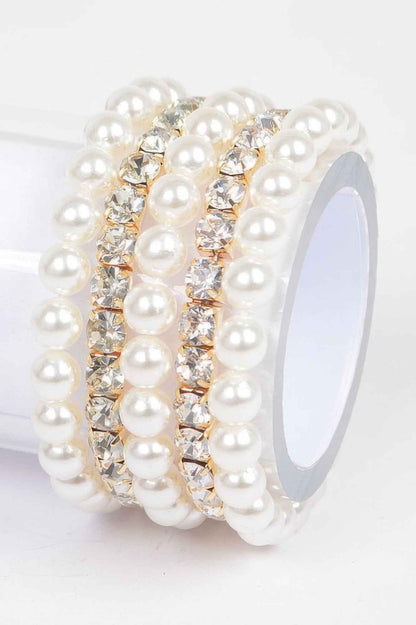 Faux Pearl Rhinestone Stretch Bracelet