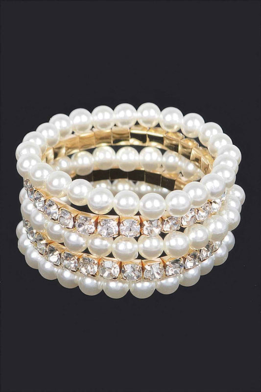 Faux Pearl Rhinestone Stretch Bracelet
