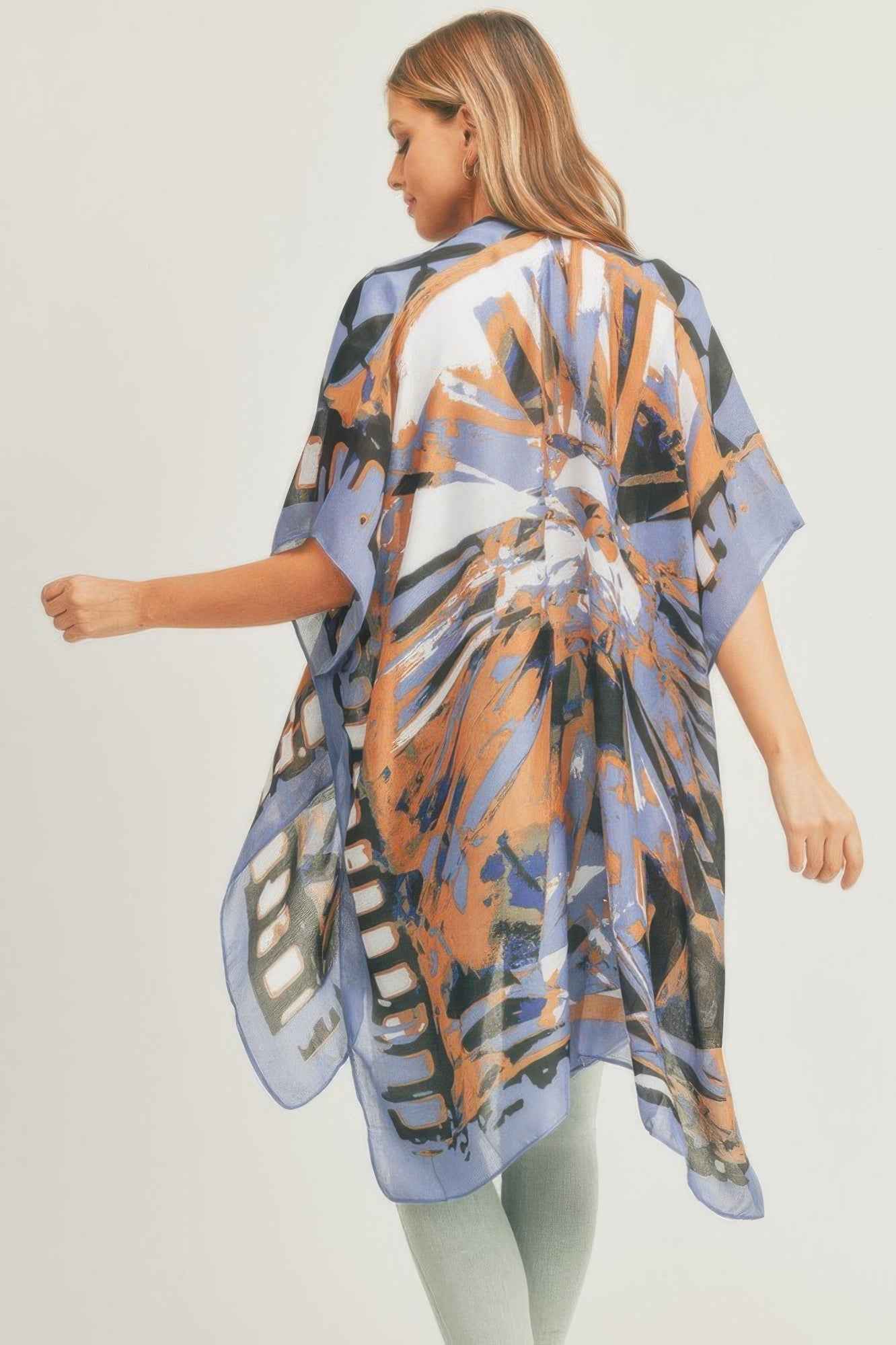 Ombree Front And Geometric Back Print Kimono