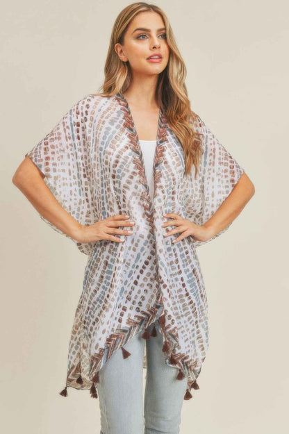 Multi Dash Pattern Tassel Kimono