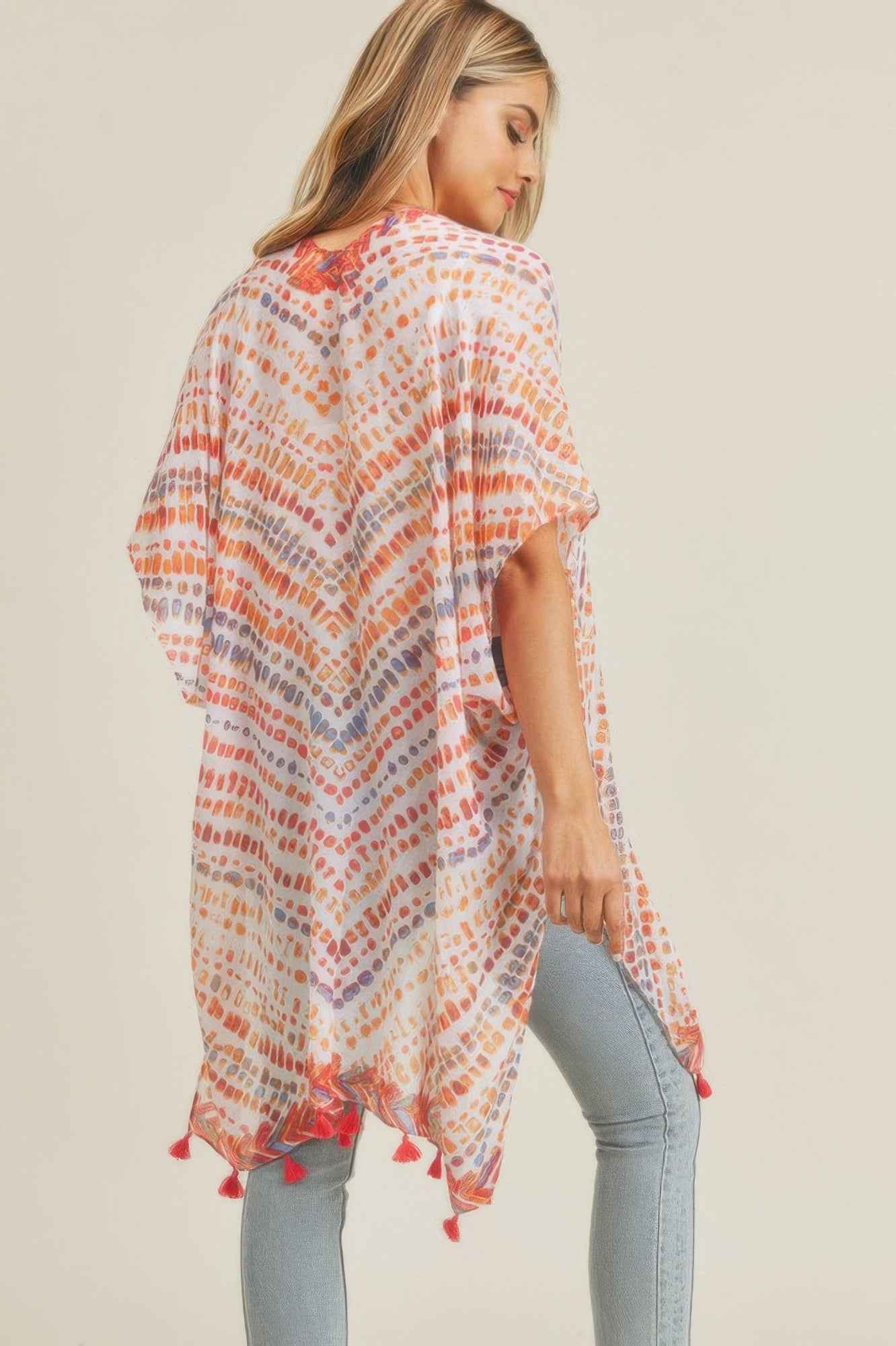 Multi Dash Pattern Tassel Kimono