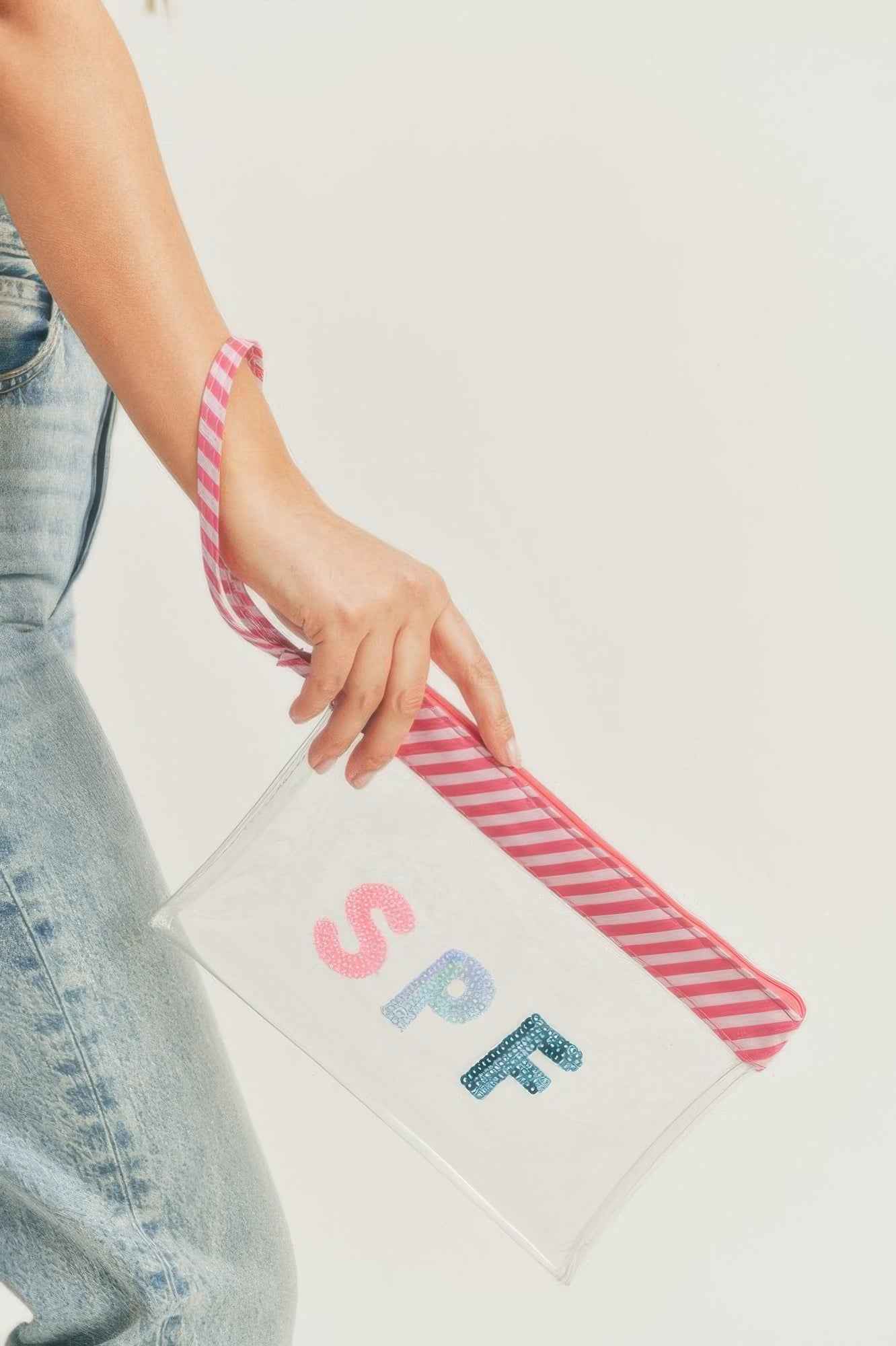 Sequin Letter Spf Clear Pouch With Wrist Strap