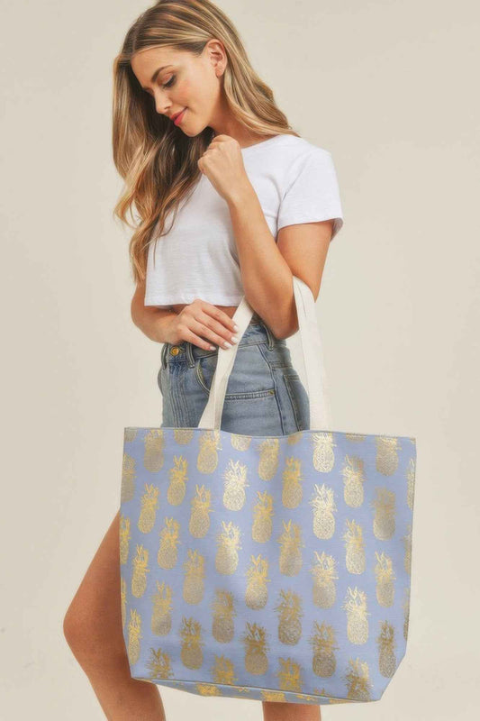 Gold Foil Pineapple Beach Bag