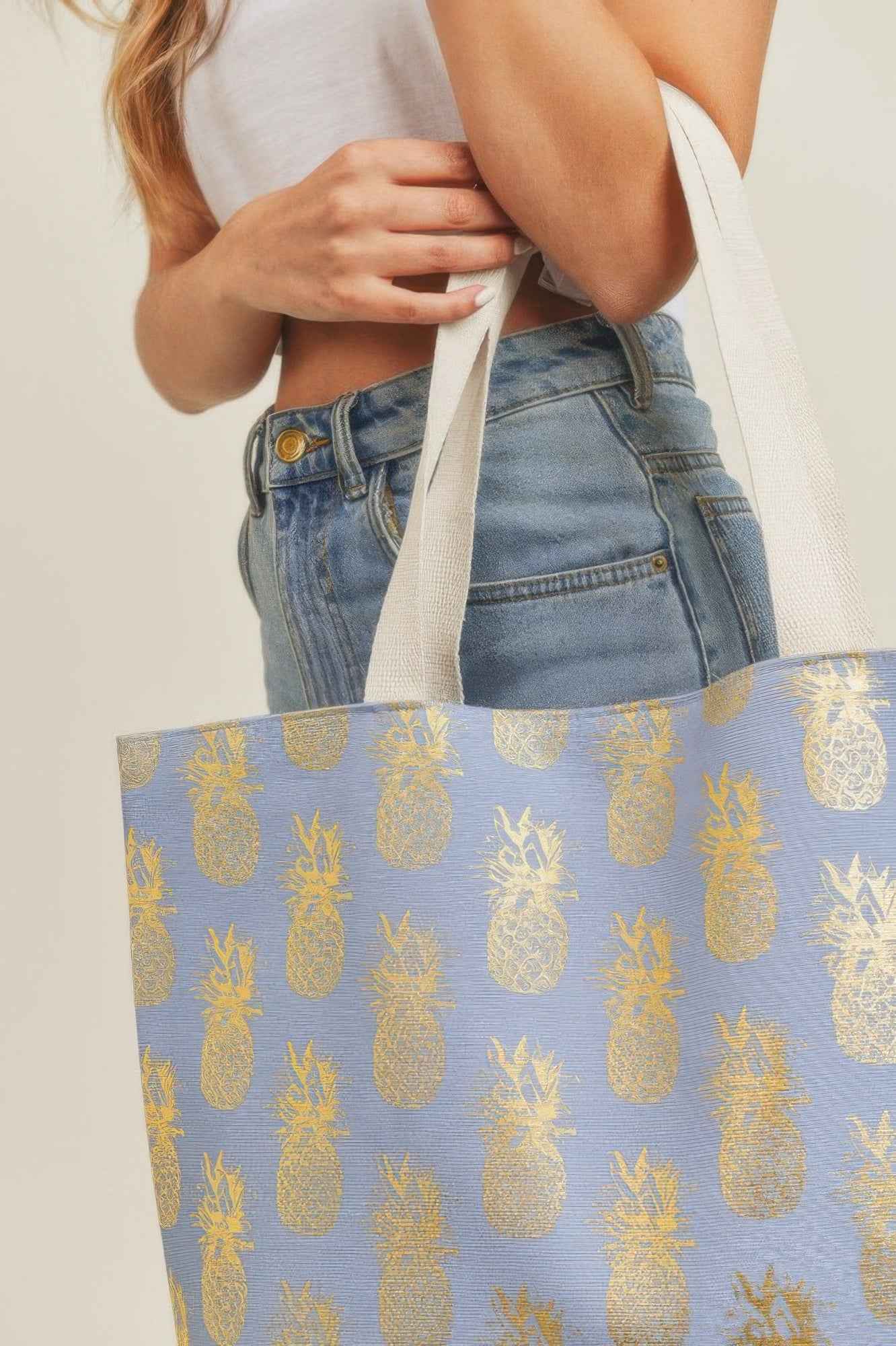 Gold Foil Pineapple Beach Bag