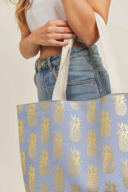 Gold Foil Pineapple Beach Bag