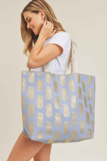 Gold Foil Pineapple Beach Bag