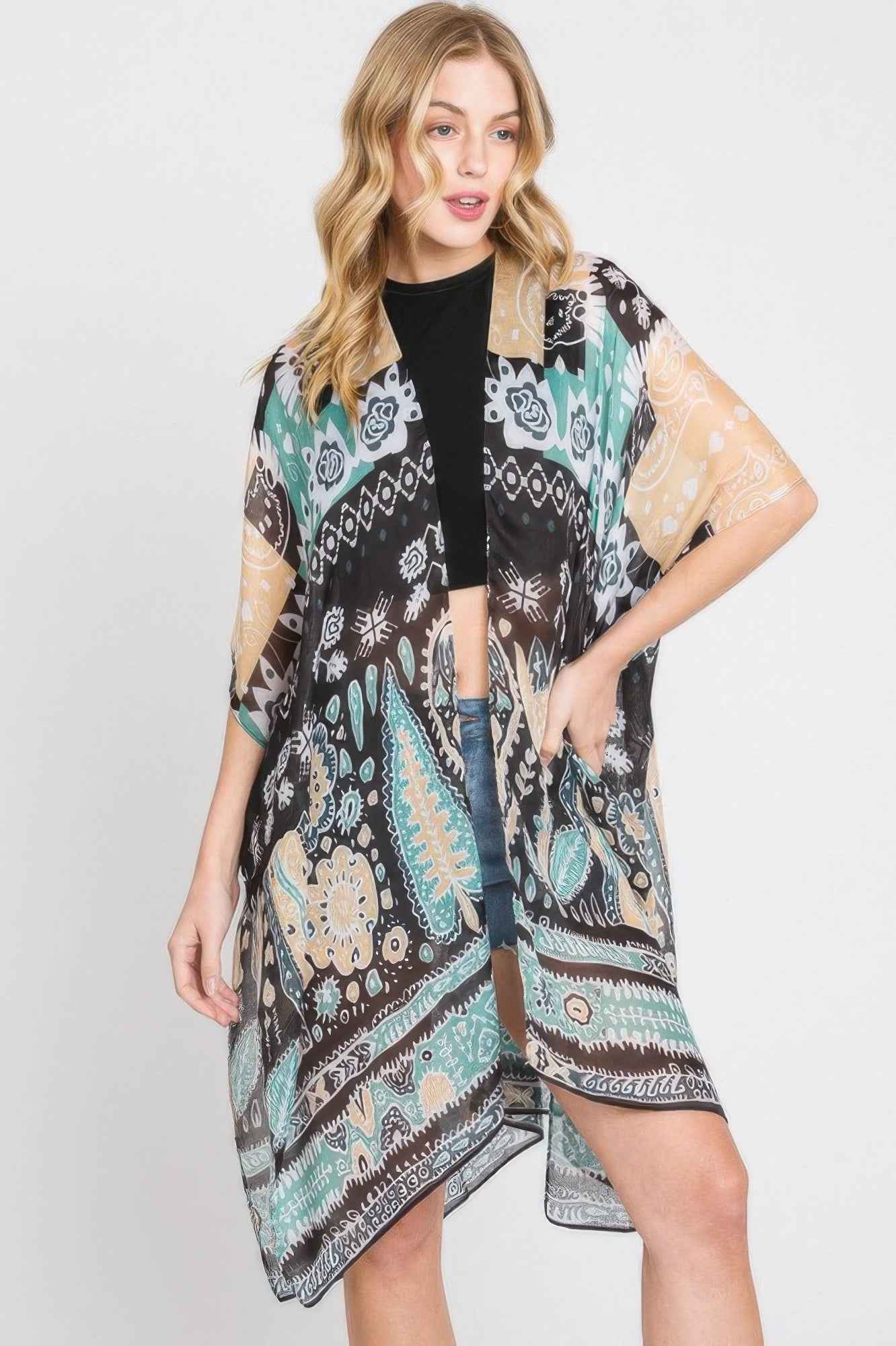 Geometric Boho Print Kimono