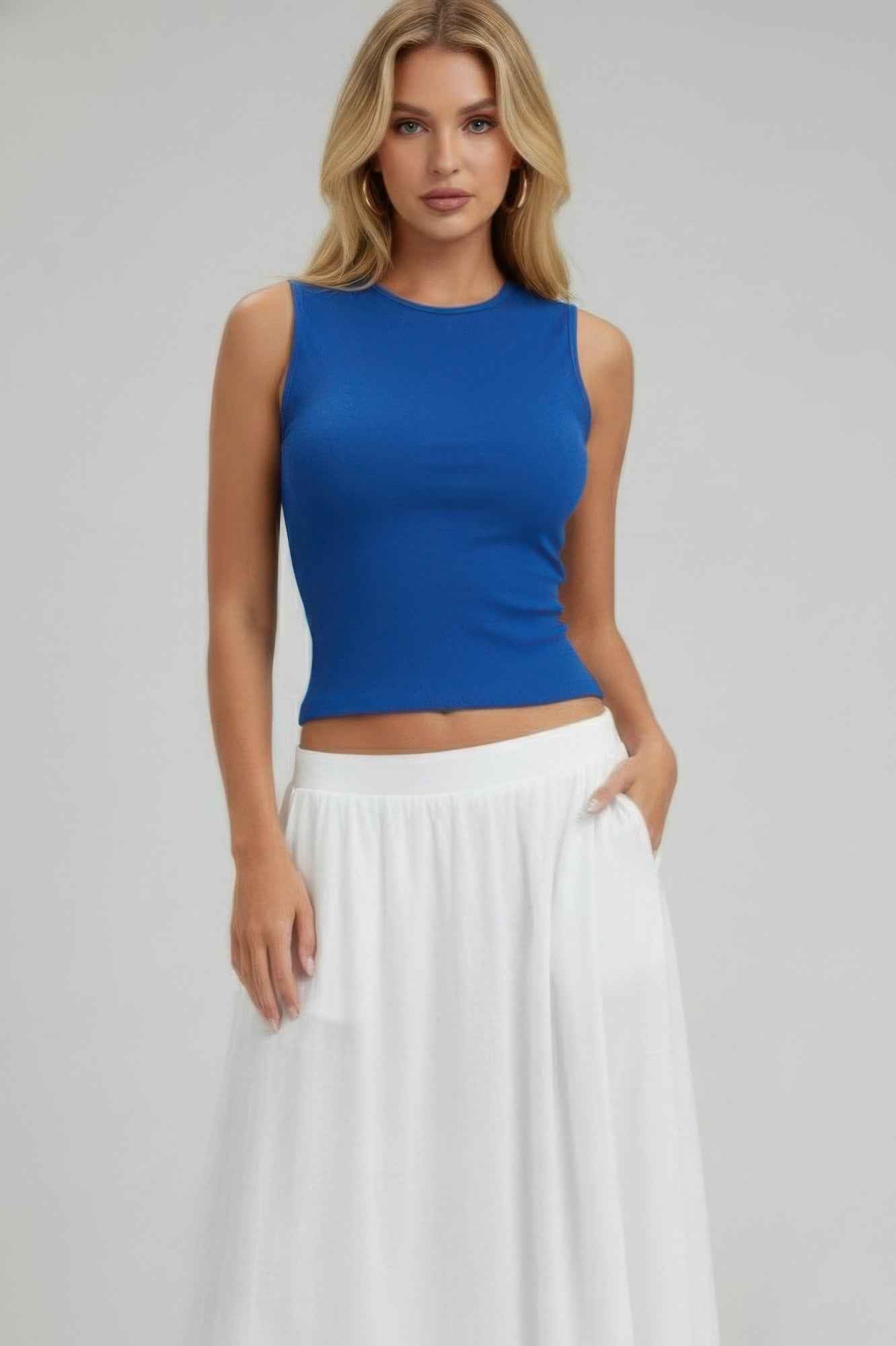 Sleeveless Mock Neck Top With Adjustable Side Slit Tie