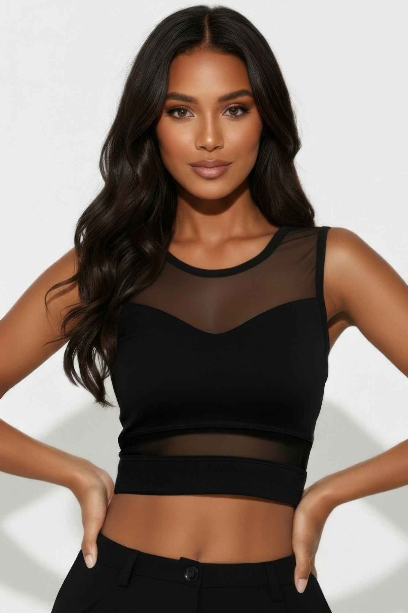 Sheer Mesh Panel Crop Tank Top
