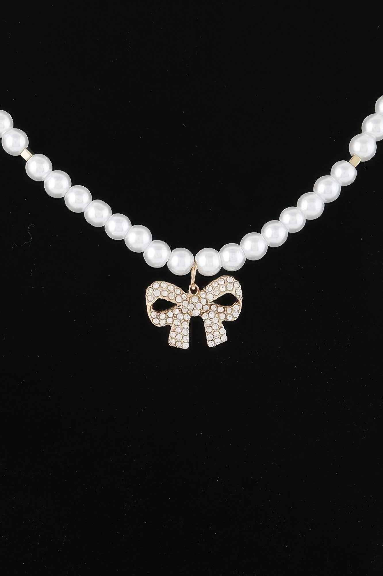 White Pearl Bow Necklace