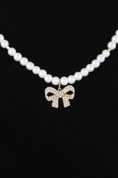 White Pearl Bow Necklace
