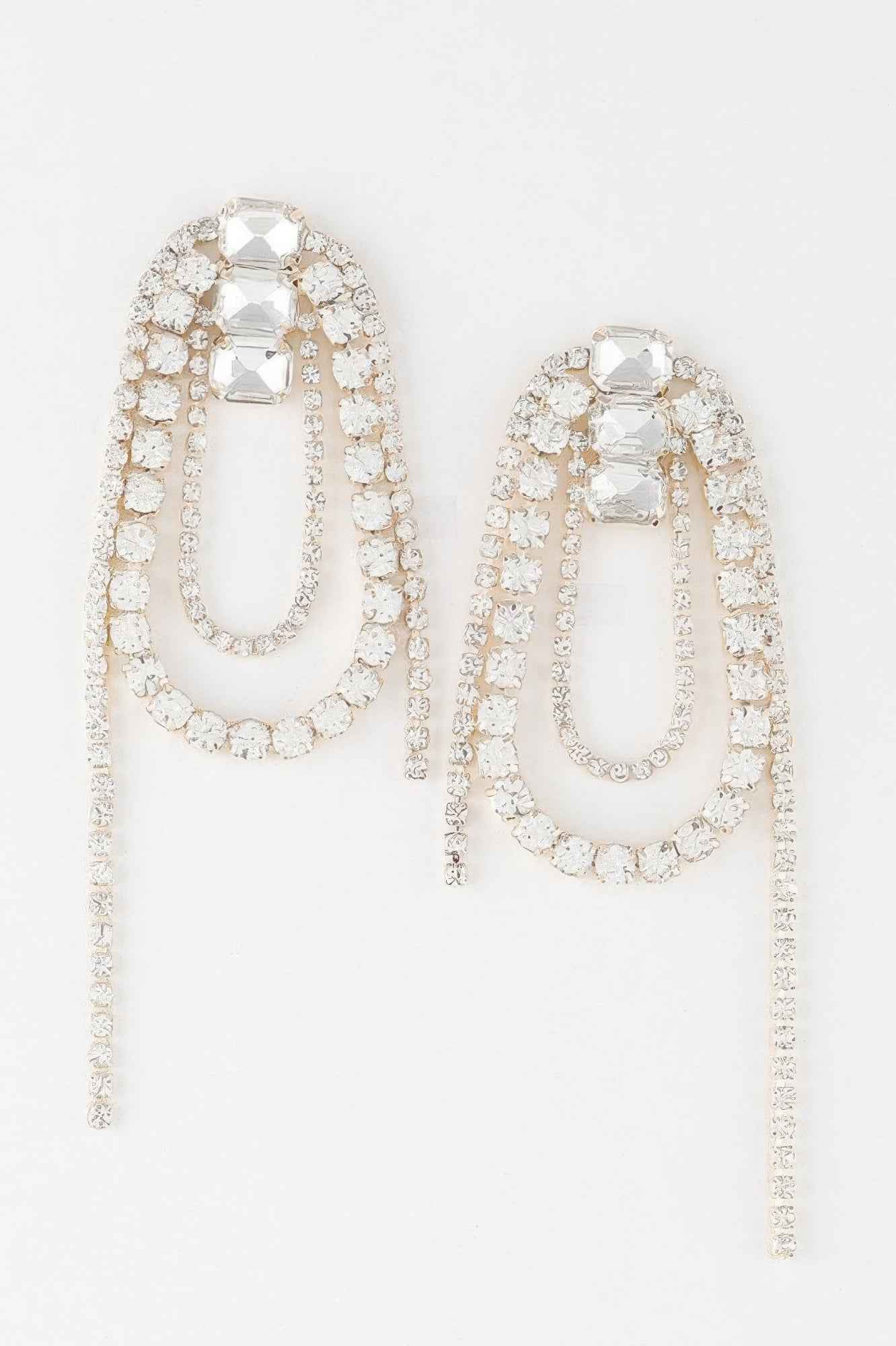 Oval Rhinestone Fringe Earrings
