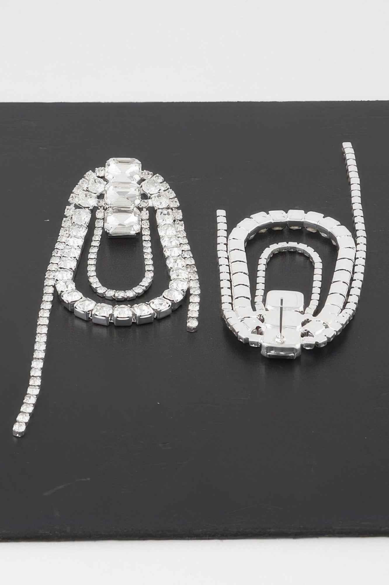 Oval Rhinestone Fringe Earrings