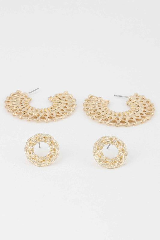 Metallic Braid Hoop Earrings Set