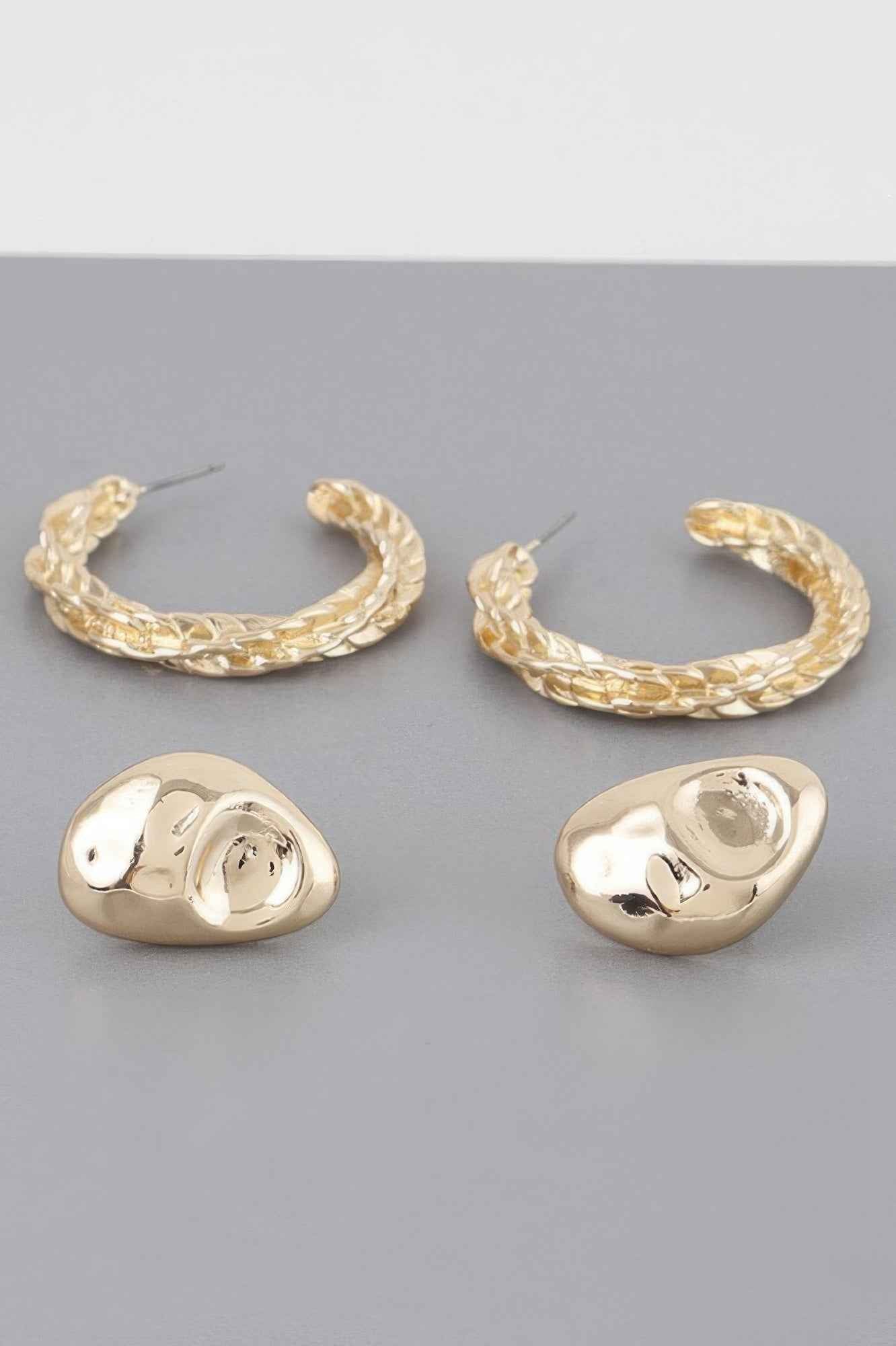 Hammered Hoop Twist Earrings Set