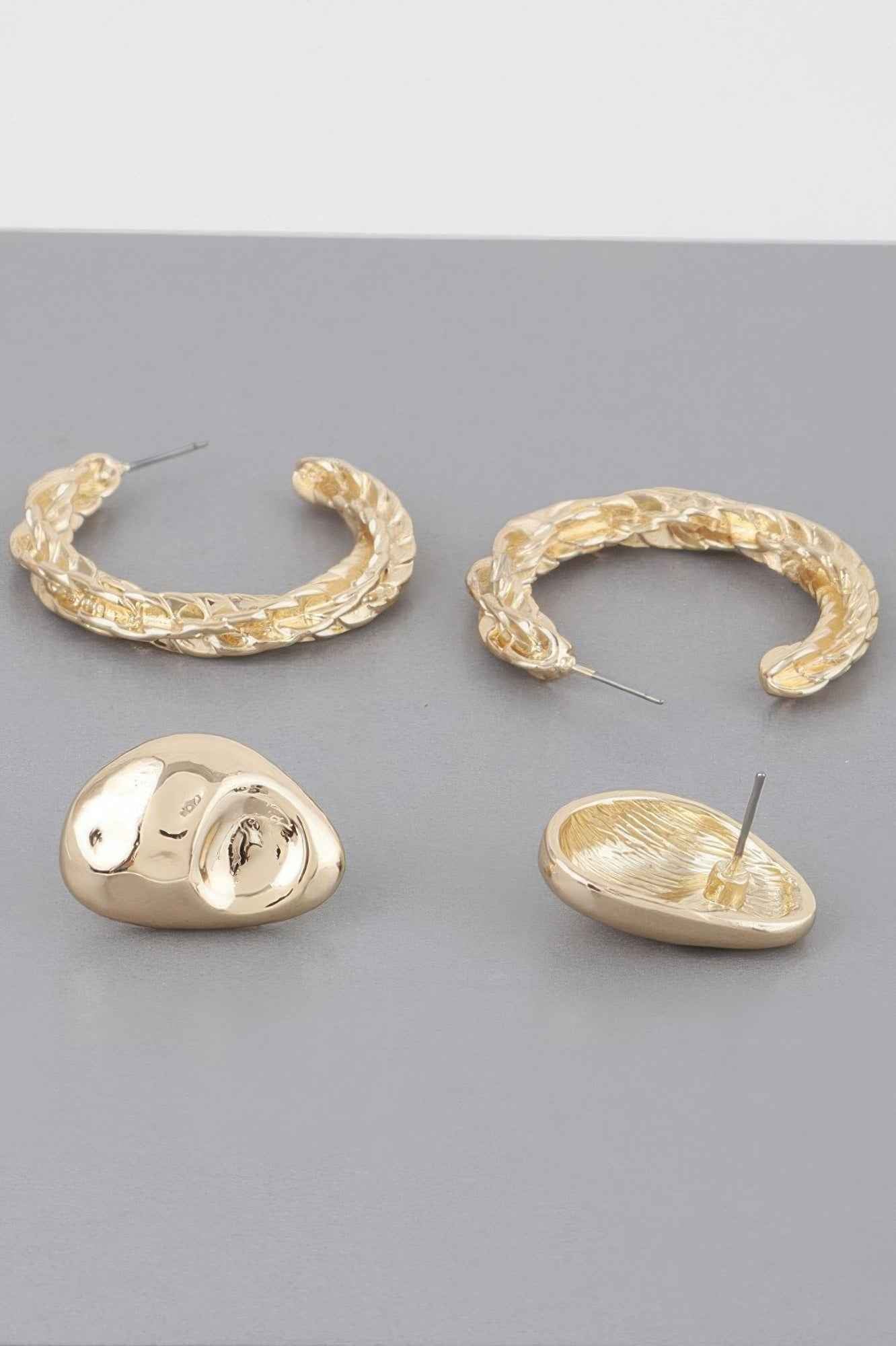 Hammered Hoop Twist Earrings Set