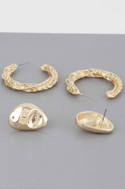 Hammered Hoop Twist Earrings Set