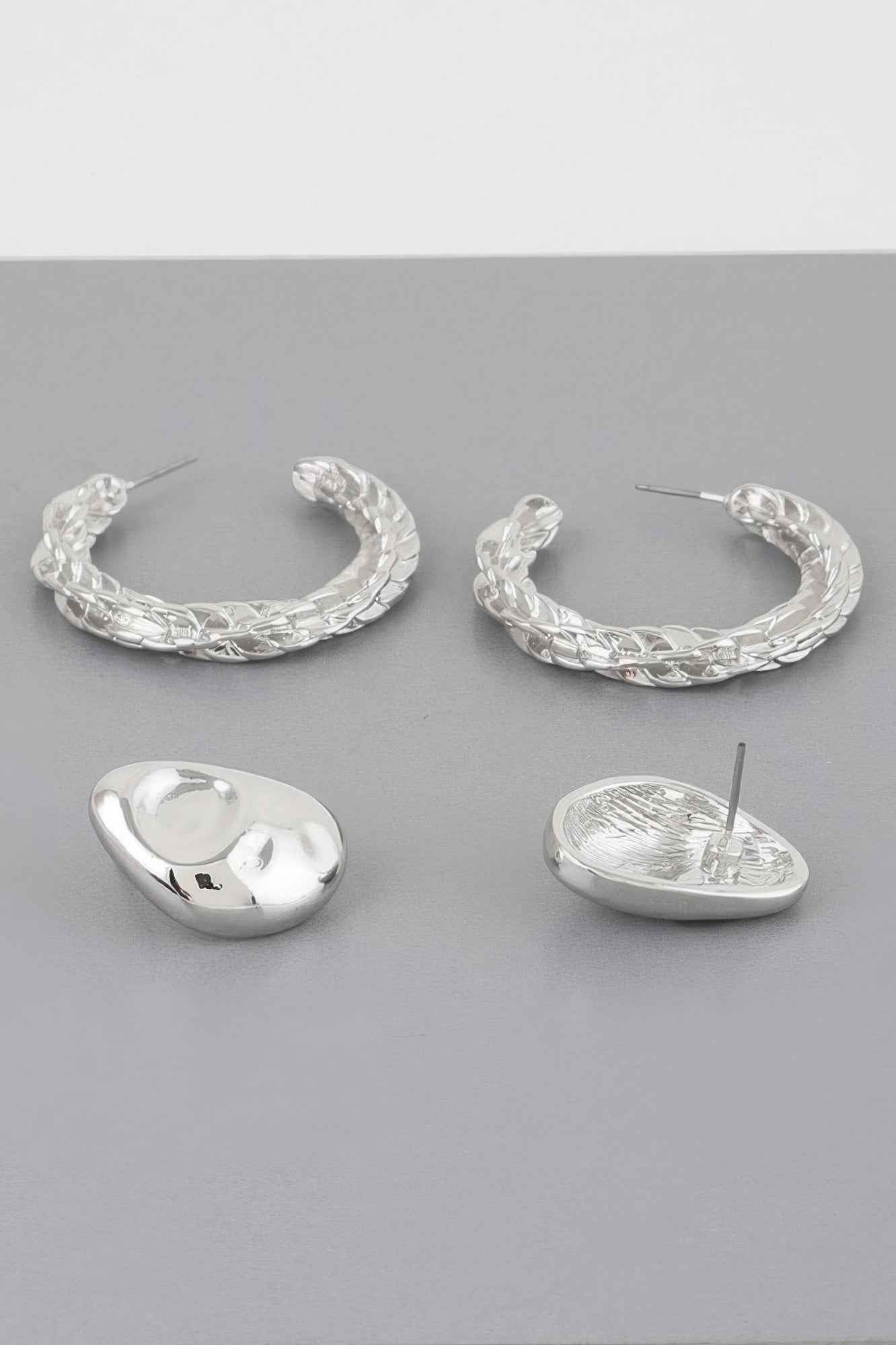 Hammered Hoop Twist Earrings Set