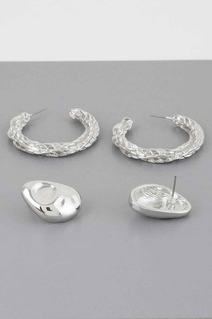 Hammered Hoop Twist Earrings Set