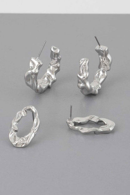 Mini Textured Latch Hoop Earrings Set
