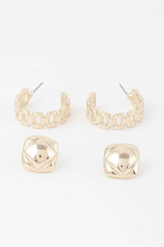 Gold Link Cuff Earrings Set