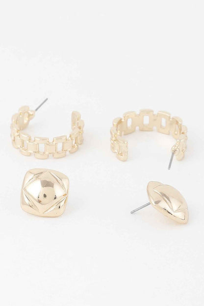 Gold Link Cuff Earrings Set