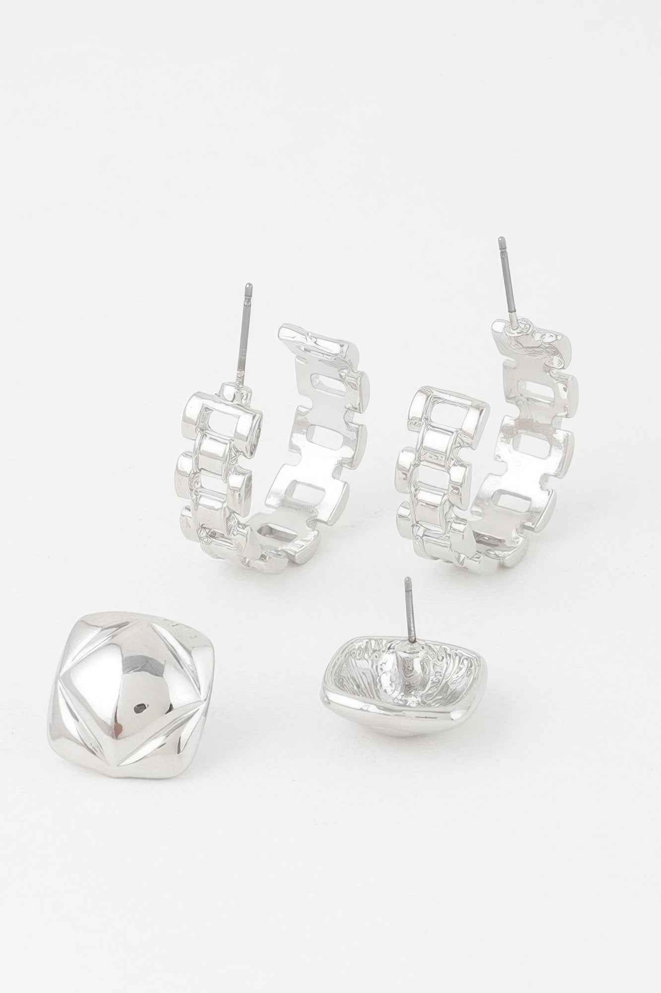 Gold Link Cuff Earrings Set