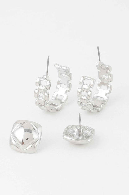 Gold Link Cuff Earrings Set