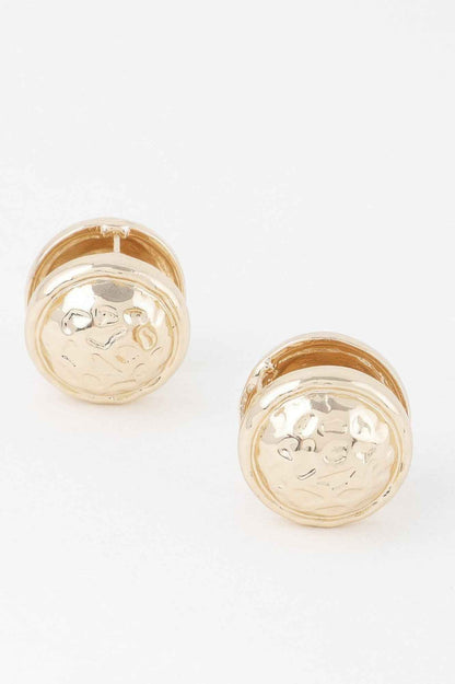 Gold Circle Pleated Button Clip-On Earrings