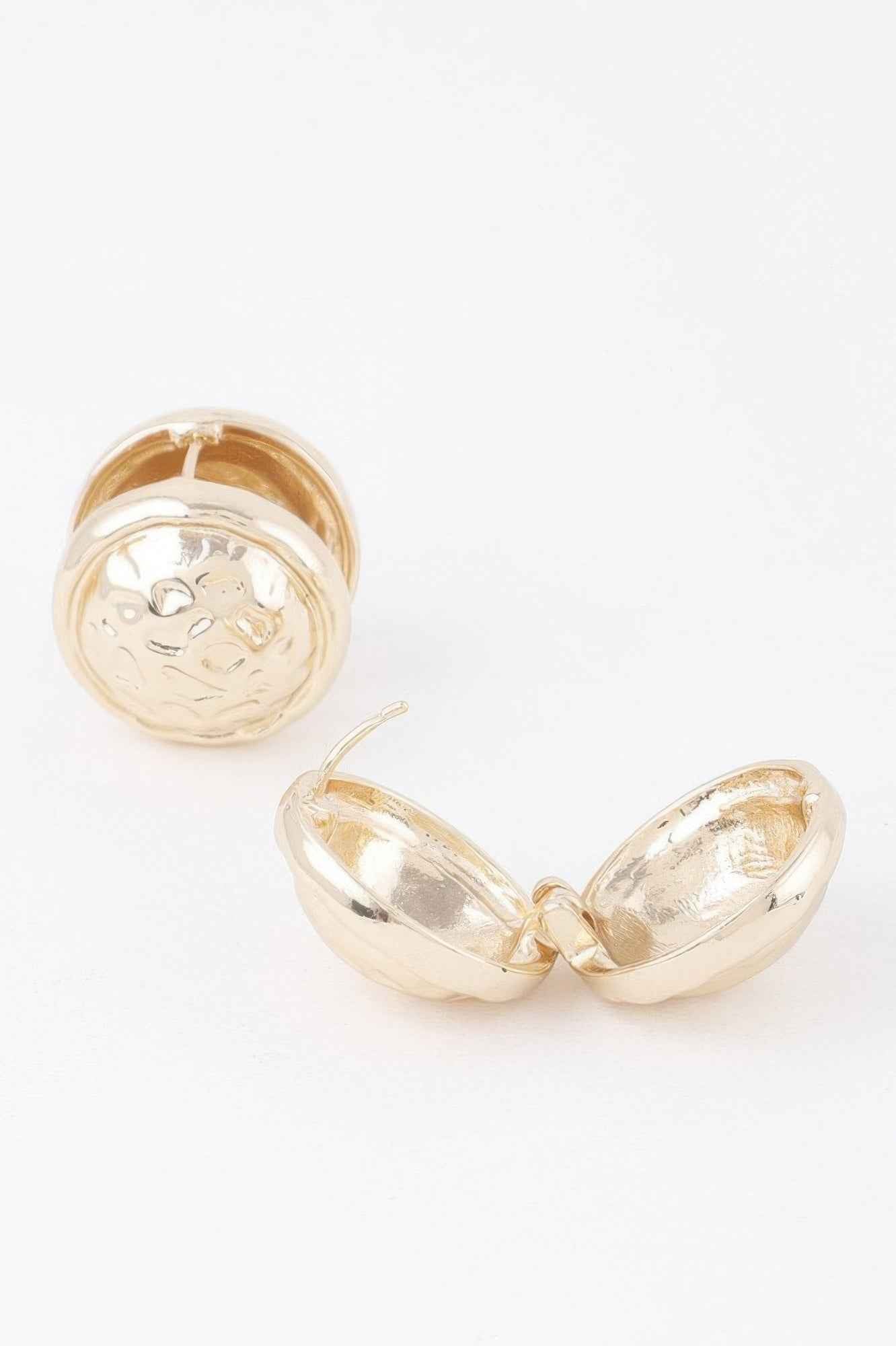 Gold Circle Pleated Button Clip-On Earrings