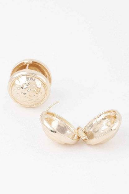 Gold Circle Pleated Button Clip-On Earrings